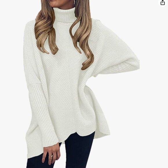 Turtleneck Long Batwing Sleeve Asymmetric Hem Casual Pullover Sweater Knit Tops - Picture 3 of 9